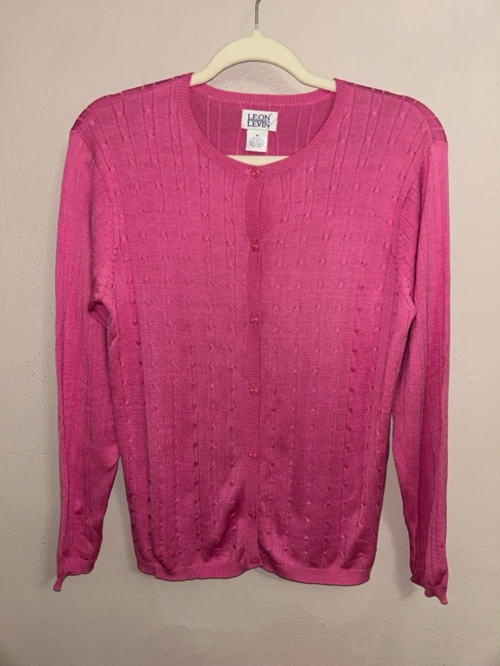 Leon Levin silk blend Pink Button-Front Knit Cardigan